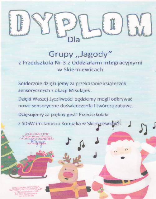 Dyplom od Specjalnego Ośrodka Szkolno-Wychowawczego
