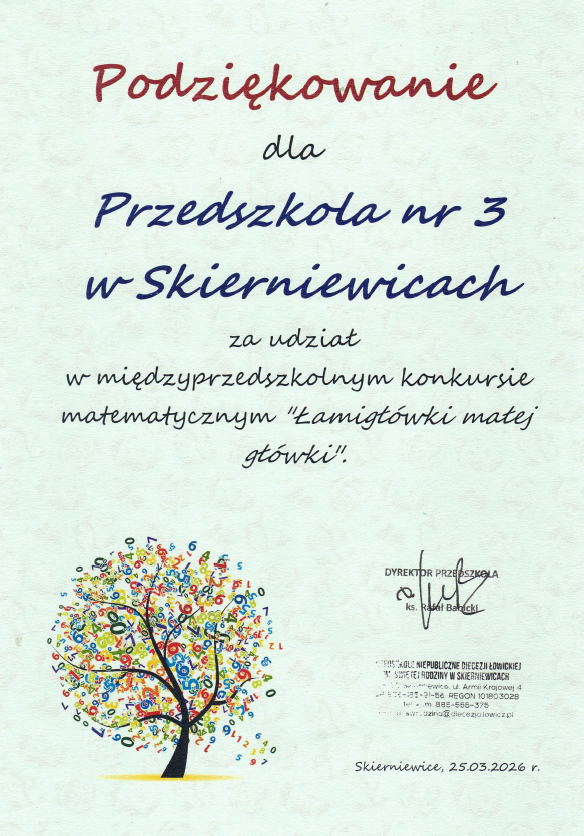 Podziękowania za udział w konkursie matematycznym