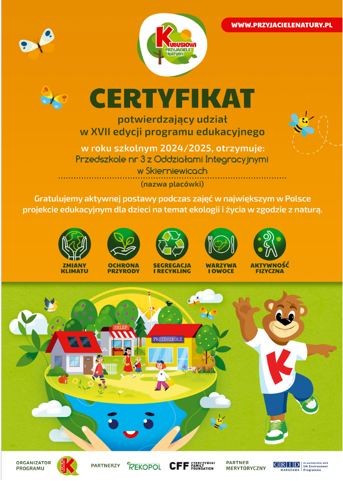 Certyfikat Kubusiowi Przyjaciele Natury