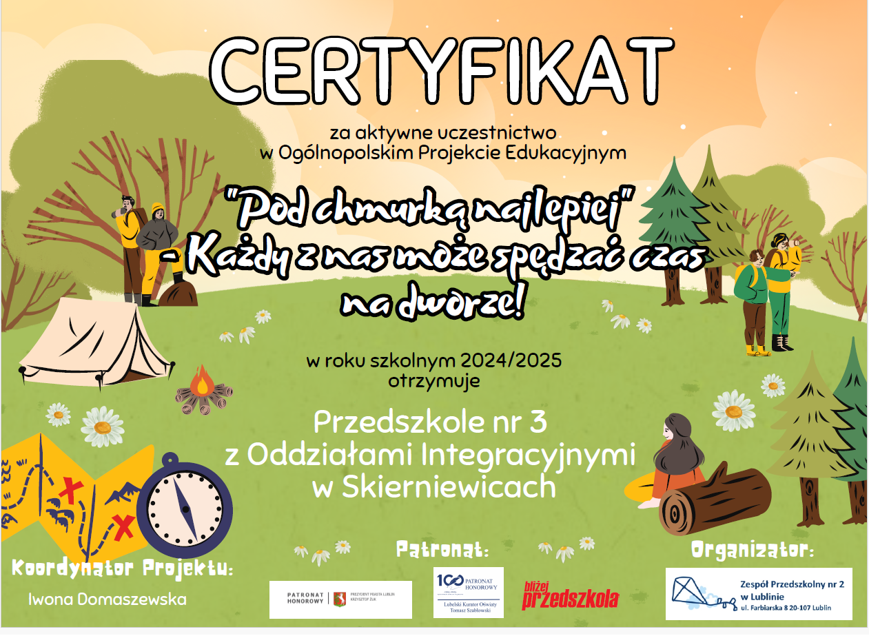 Certyfikat "Pod chmurką najlepiej"